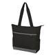 aerial view a black with gray accent carter quilted tote bag, image 1 of 3