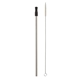 aerial view a silver with black tip stainless steel straw with cleaning brush, image 1 of 2