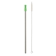 aerial view a silver with lime green tip stainless steel straw with cleaning brush, image 1 of 2