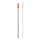 aerial view a silver with orange tip stainless steel straw with cleaning brush, image 1 of 2