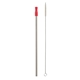 aerial view a silver with red tip stainless steel straw with cleaning brush, image 1 of 2
