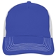 aerial view a royal blue with white mesh 5 panel mesh back price buster cap, image 1 of 3
