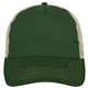 aerial view a forest green with khaki mesh 5 panel mesh back price buster cap, image 1 of 3