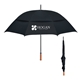 aerial view a solid black 68 arc windproof vented umbrella, image 1 of 2