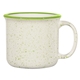 aerial view a white with lime green 15 oz blaze campfire mug, image 1 of 2