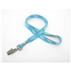 aerial view a baby blue 5/8 silkscreened flat lanyard w / bulldog clip, image 1 of 2