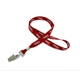 aerial view a red 5/8 silkscreened flat lanyard w / bulldog clip, image 1 of 2