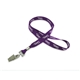 aerial view a purple 5/8 silkscreened flat lanyard w / bulldog clip, image 1 of 2