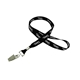 aerial view a black 5/8 silkscreened flat lanyard w / bulldog clip, image 1 of 2