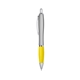 aerial view a silver with yellow satin curvy click ballpoint pen - promotional pens, image 1 of 3