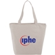 aerial view a natural maine 8oz cotton canvas zippered tote, image 1 of 6