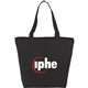 aerial view a black maine 8oz cotton canvas zippered tote, image 1 of 6