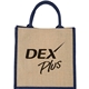 aerial view a navy blue medium jute gift tote, image 1 of 4