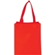 aerial view a red non - woven polypropylene basic grocery tote, image 1 of 6
