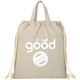 aerial view a natural recycled 5 oz cotton drawstring bag, image 1 of 2
