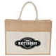 aerial view a natural jute shopper tote with recycled cotton pocket, image 1 of 10