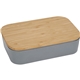 aerial view a gray bamboo fiber lunch box with cutting board lid, image 1 of 9