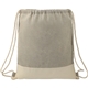 aerial view a natural / gray split recycled cotton drawstring bag, image 1 of 2