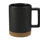 aerial view a black bates 15oz ceramic mug w / cork base, image 1 of 4
