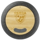 aerial view a gray wireless charging garm fabric bamboo bluetooth speaker, image 1 of 9
