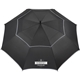 aerial view a black 62 rpet golf umbrella with reflective trim, image 1 of 5