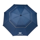 aerial view a navy 62 rpet golf umbrella with reflective trim, image 1 of 6