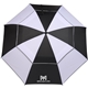 aerial view a black/white 62 rpet golf umbrella with reflective trim, image 1 of 7