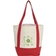 aerial view a red mini recycled 8oz cotton canvas tote, image 1 of 6