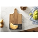 a group of black marble and wood cutting board