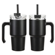 aerial view a black millenium 20 oz vacuum insulated stainless steel mug, image 1 of 3