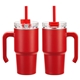 aerial view a red millenium 20 oz vacuum insulated stainless steel mug, image 1 of 3