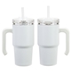 aerial view a white millenium 20 oz vacuum insulated stainless steel mug, image 1 of 3