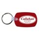 a translucent red 2-3/16 w x 1-7/16 plastic h standard key fob