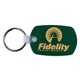 a translucent green 2-3/16 w x 1-7/16 plastic h standard key fob