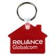 a translucent red 2-1/16 w x 1-5/8 h plastic house shaped key fob