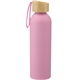 aerial view a pink ryze aluminum sports water bottle 22 oz with fsc(r) bamboo lid, image 1 of 3