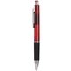 aerial view a red black refill quasar translucent pen with black grip, image 1 of 2