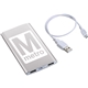 aerial view a silver sleek aluminum 4000 mah power bank, image 1 of 5