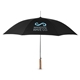 aerial view a black stick umbrella w / wood handle, image 1 of 5
