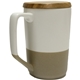 aerial view a white-brown valencia 16 fl. oz ceramic mug with lid, image 1 of 3