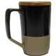 aerial view a black-brown valencia 16 fl. oz ceramic mug with lid, image 1 of 3