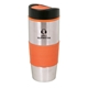 aerial view a orange-silver 500 ml. (17 fl. oz) stainless steel travel tumbler, image 1 of 2