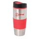 aerial view a red-silver 500 ml. (17 fl. oz) stainless steel travel tumbler, image 1 of 2