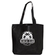 aerial view a black non woven tote bag, image 1 of 2