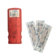 aerial view a translucent red evans primary care(tm) bandage dispenser, image 1 of 2