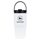 aerial view a white phoenix recycled stainless steel flip straw tumbler, image 1 of 3
