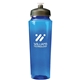 aerial view a translucent blue bottle & smoke lid evans 24 oz polysure(tm) measure bottle, image 1 of 3