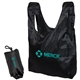 aerial view a black folding tote in a pouch, image 1 of 2