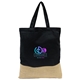 aerial view a black-brown quetico 8 oz cotton and jute tote bag premium, image 1 of 2