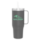 aerial view a matte slate 40 oz denali tumbler with handle and straw - matte slate, image 1 of 11